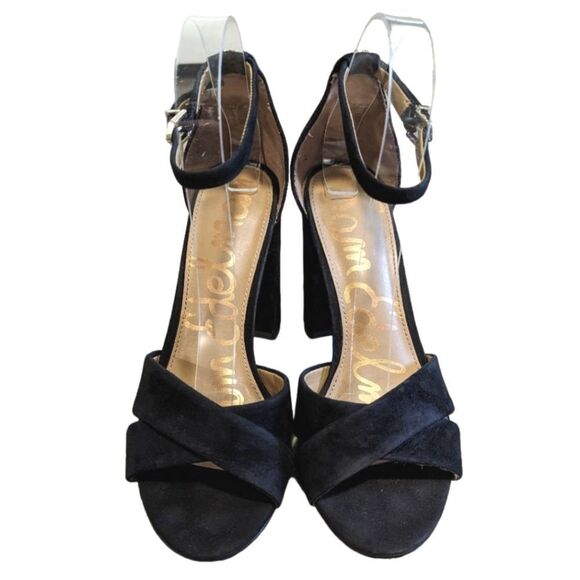 Sam Edelman black suede Yancy block heels open toe ankle strappy womens 8 - Picture 3 of 8